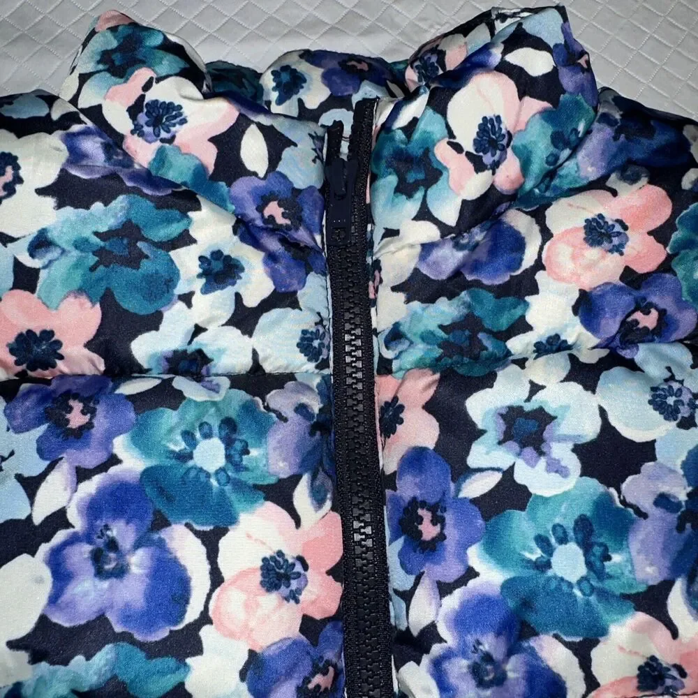 Gymboree Puffer Vest Girls Size Large 10/12 Multicolor Front‎ Zip Floral Blue